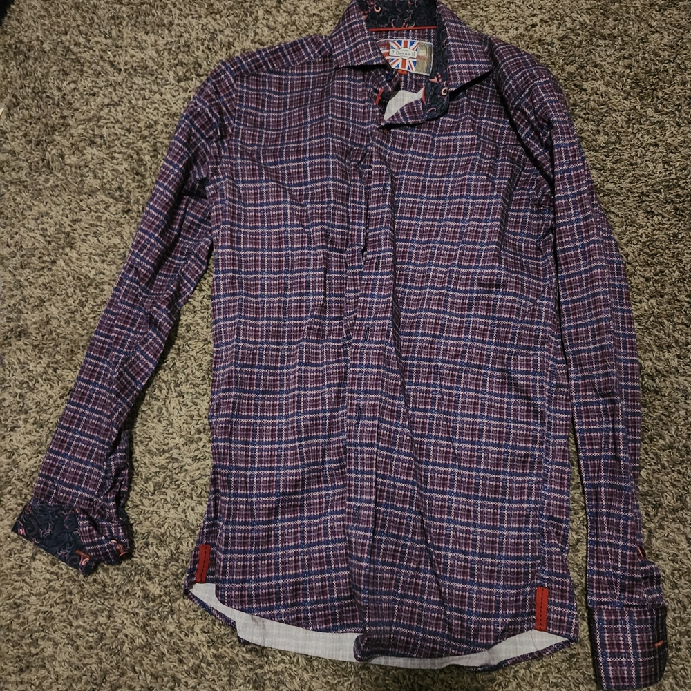 Mens 7 Downie Street London Couture Long Sleeve Button Down Shirt Sz 3 Plaid